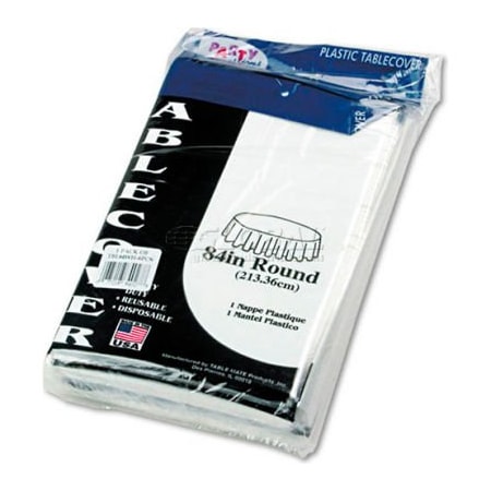 Tablemate Products, Co. Tablemate, Round Tablecover, 84"Wx 84"L, Plastic, White, 6/Pack TBL84WH